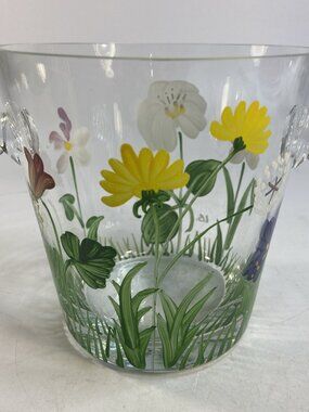 Vtg Royal Danube Ice Bucket Romanian Blown Crystal Hand Painted Flower Signed IG